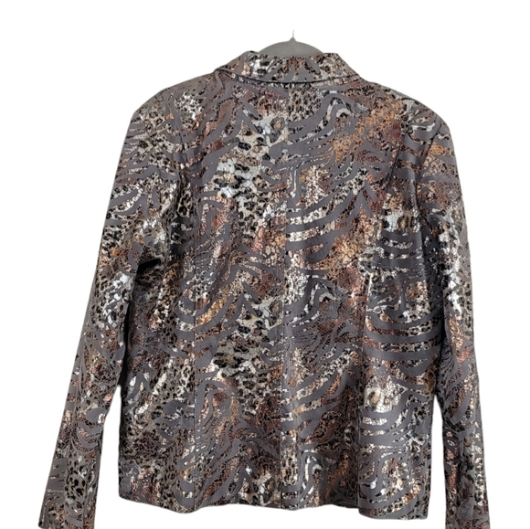Bamboo Traders Faux Suede Jacket. Gray with   Metallic Animal Print Sz L - Picture 2 of 8